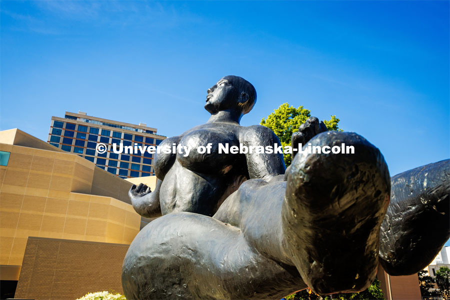 Floating Figure by Gaston Lachaise floats near the Lied Center and Sheldon Museum and is part of the sculpture walking tour. June 12, 2024. Photo by Kristen Labadie / University Communication.